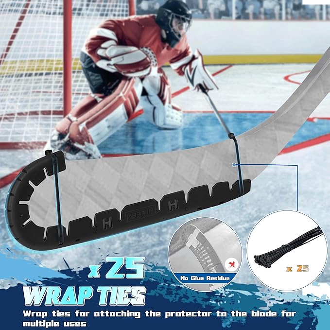 Hikeen Stick Blade Protector with 25 Wrap Ties,Wear-Resistant Hockey Blade Guard for Off Ice Training, Street Hockey, Universal Ice Hockey Traning Fit Kids, Intermediate, Senior Sticks