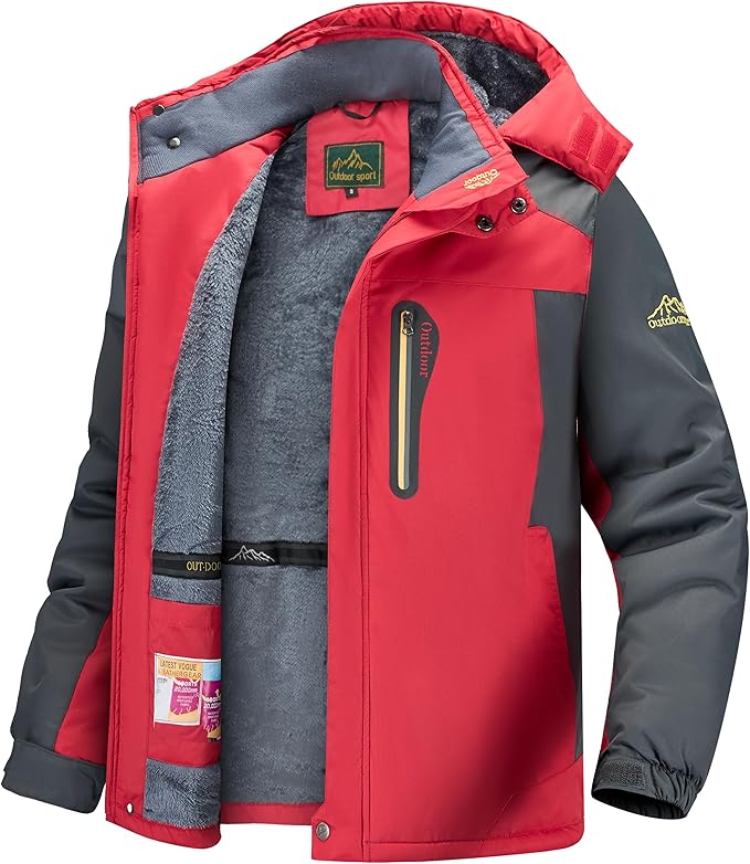 Men's Winter Ski Jacket Warm Waterproof Fleece Liner Snow Coat Hooded Windproof Mountain Raincoat