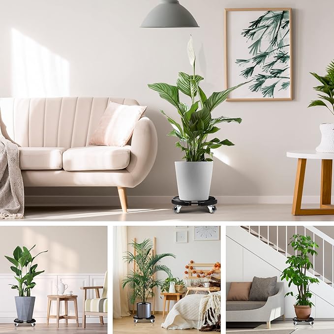 W B D WEIBIDA 2 Pack Plant Caddies with Wheels Heavy Duty 440 lbs Capacity, Rolling Plant Stand for Large Planter and Pots Indoor Outdoor, Garden Round Dolly with Lockable Casters