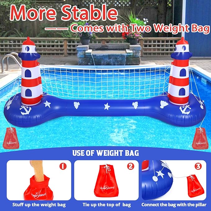 EagleStone Pool Volleyball Net &Basketball Hoop Inflatable Pool Floats Toys Swimming Water Games for Adults and Kids 8-12 Teens Volleyball Court Poolside Floaties