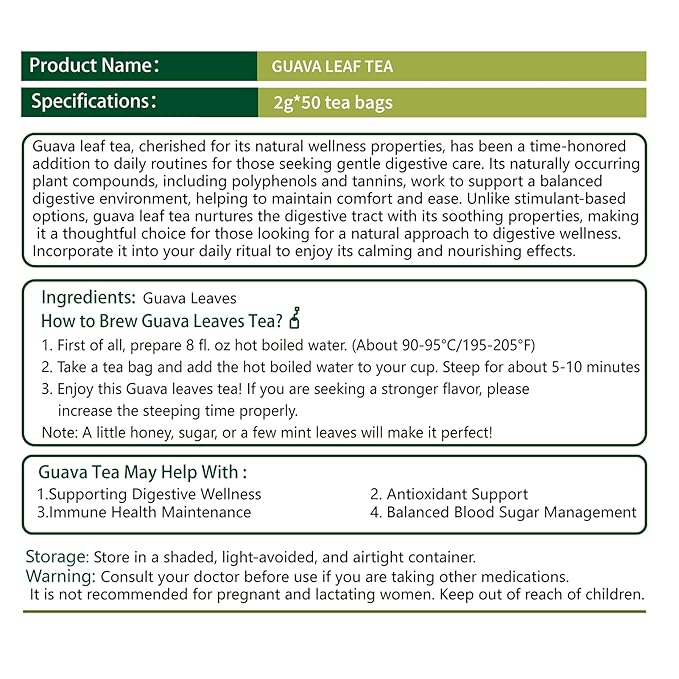 Samcci - Guava Leaves Tea Bags, 50 Teabags - Hojas De Guayaba, Premium Guava Leaf Tea - Immune Support - Digestion & Relaxation - Non-GMO - Caffeine-free