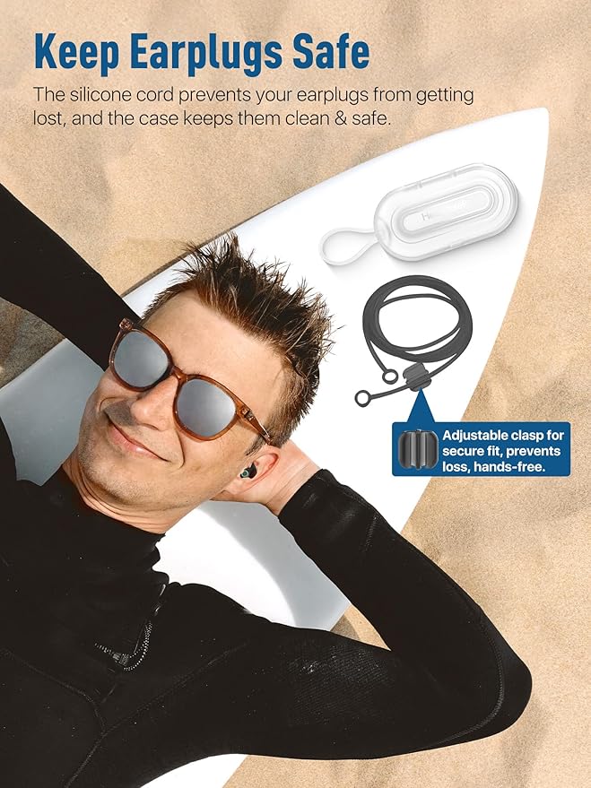 Hearprotek Swimmer Ear Plugs, 1 Pair Custom-fit Water Protection Adult Swimming Earplugs for Swimmers Surfer, Universal-fit with Lanyard, Perfect for Swimming,Surfing, Other Water Activities Black