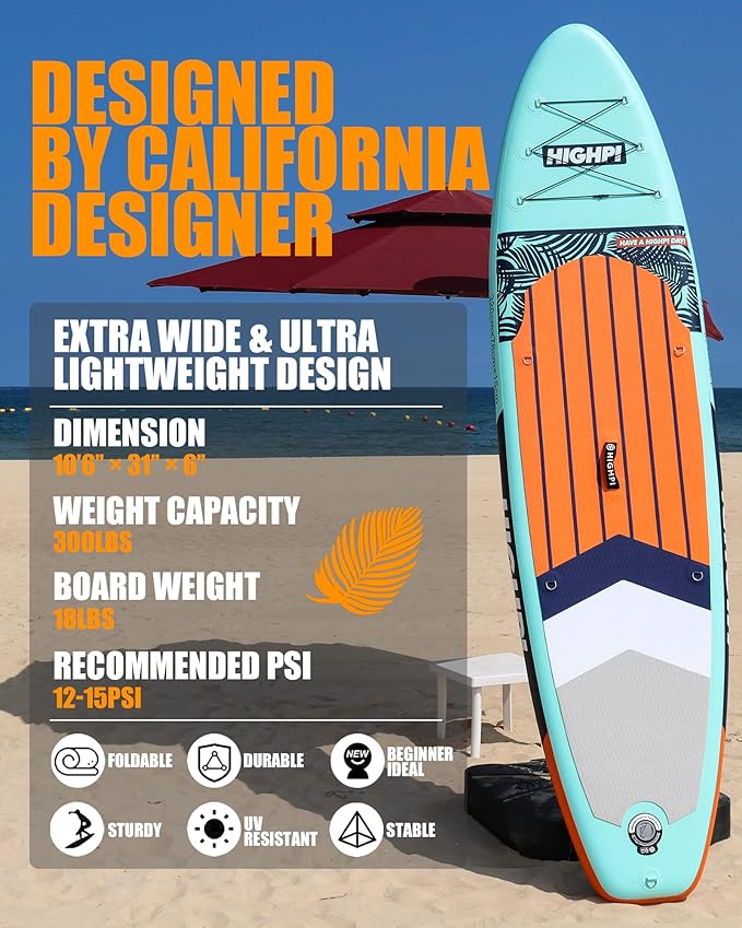 Highpi Inflatable Stand Up Paddle Board for Youth and Adults – Wide Sup with Premium Accessories, Blow Up Paddleboard for Surfing, Fishing, Yoga & More