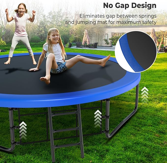 10 12 14 15 16FT Outdoor Trampolines for Kids and Adults, Pumpkin Trampoline with Curved Poles, Recreational Trampoline with Basketball Hoop and Safety Enclosure Net for Kids and Adults