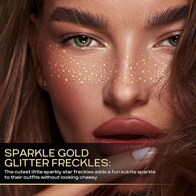 Glitter Freckles Face Tattoo, 2pcs Gold Sparkle Freckle Tattoo and 2pcs Silver Glitter Freckle,Makeup Patches, Face Glitter Speckles