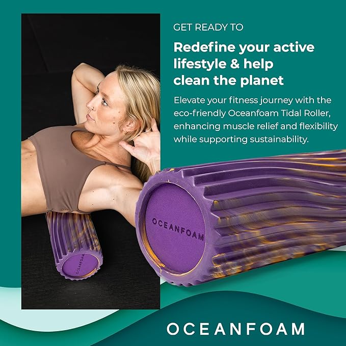 Oceanfoam Tidal Roller - Purple, Gold & Natural Marbled - Muscle Massage Foam Roller for Back Pain & Stretching - Firm & Ergonomic Wide Wave Textured - Yoga, Athletics, Wellness - Full Size, 20" x 5"
