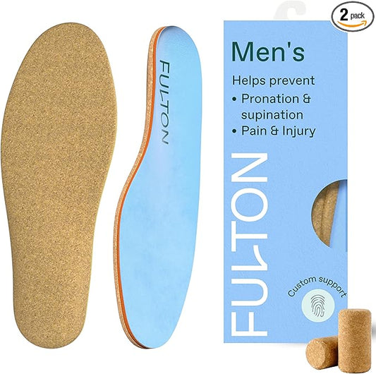 Fulton Men's Shock Absorbing Insoles with High Impact Arch Support - Custom Molding Cork Inserts Alleviate Plantar Fasciitis & Foot Fatigue- Athletic Running Insoles for Men (Men's Size 13.5-14)