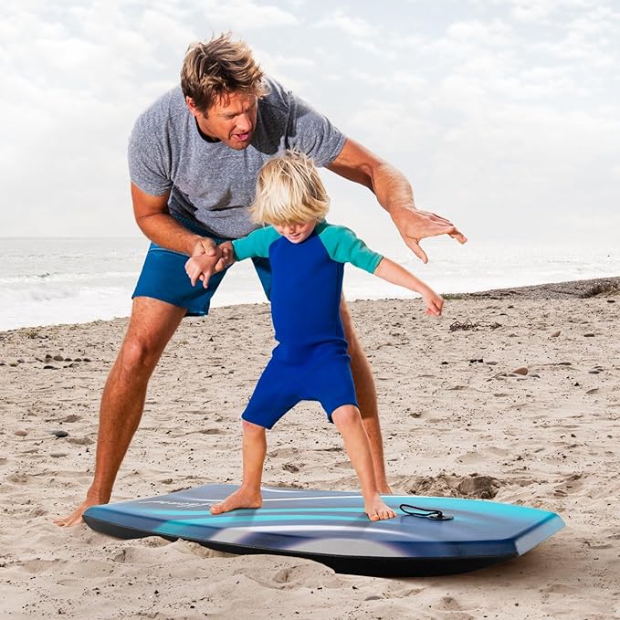 Goplus 41''/37''/33'' Lightweight Body Board for Beach, Surf Board with EPS Core, XPE Deck, HDPE Slick Bottom, Wrist Leash, Bodyboard for Kids Adults Surfing