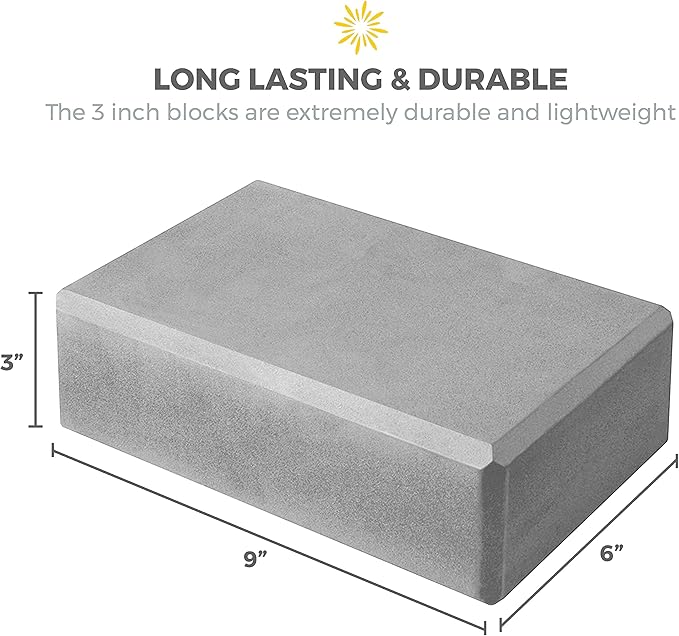 Sunshine Yoga 3" Yoga Block, 10 Pack Bulk EVA Foam Yoga Blocks, Firm and Supportive Yoga Brick, Balance Foam for Stretching, Pilates, and Workout, 3" x 6" x 9"