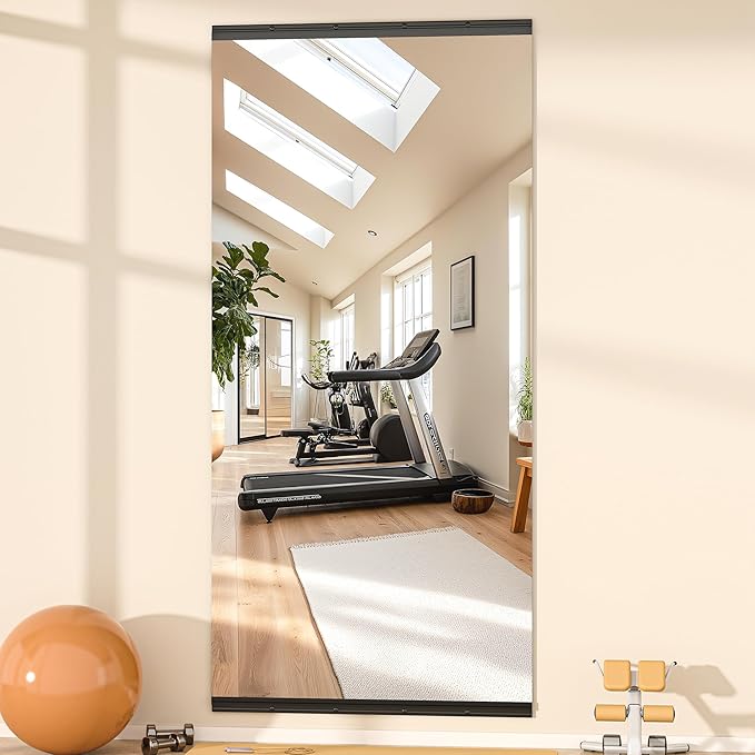 Hasipu 71''x36'' Home Gym Mirror Large Full Length Wall Mounted Full Body Mirror for Yoga Dance Fitness Exercise Studio Bedroom Garage, Frameless Tempered Glass Workout Mirrors Black Rectangular