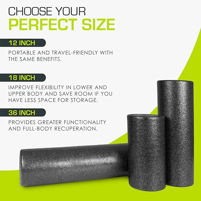 ProsourceFit High Density Foam Rollers 18 to 36 - inches Long, Firm Full Body Athletic Massage Tool for Back Stretching, Yoga, Pilates, Post Workout Muscle Recuperation