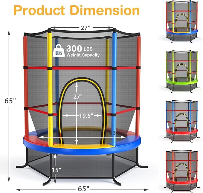GYMAX Toddler Trampoline, 55” Trampoline for Kids with Bottom-to-Top All-Round Enclosure Net & Seamless Jumping Mat, ASTM Approved Easy Assembly Kids Mini Trampolines Indoor/Outdoor