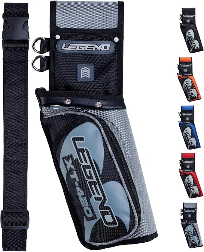 Legend XT420 Field Quiver - Left or Right-Handed Quiver Arrow Holder, Archery Quiver with 3 Arrow Tube, Durable Nylon Hip Quivers with Multiple Pockets for Archery Accessories, Score Card & Tools