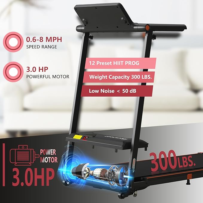 Foldable Treadmill with Incline Treadmill with Home Removable Desk Workstation 3.0 HP 3 in 1 Folding Small Compact Walking Treadmills 300 Lbs Capacity for Home Office