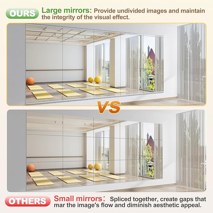 Hasipu Home Gym Mirror 83" L x 39" W - 2PCS Large Full Body Mirror for Yoga, Wall-Mounted Mirrors for Fitness, Garage, Dance Studio, 0.16in Tempered Glass Frameless