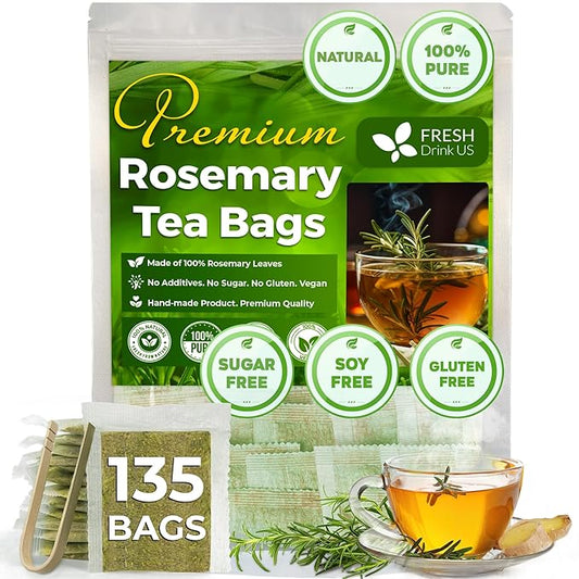 FreshDrinkUS, Premium 135 Rosemary Leaf Tea Bags, 100% Natural and Pure Rosemary Dried Leaves, Pure Rosemary Herbal Tea, No Additives, No Caffeine, No Gluten, Vegan. (135 Tea Bags)