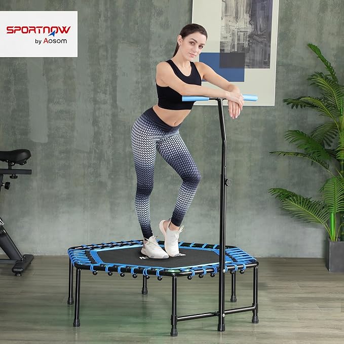 Soozier 45" Rebounder Trampoline for Adults, Mini Trampoline Indoor with Colorful LED Lights and Adjustable Handle, Quiet and Safe Bungee Rebounder