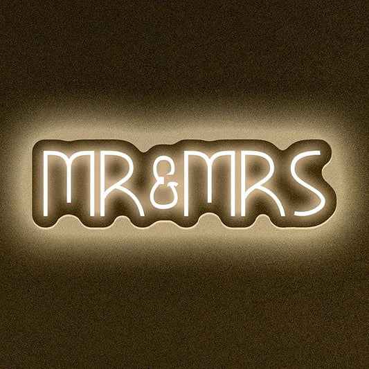 Mr&Mrs Neon Sign for Wedding Neon Light LED Backdrop Wall Decor USB Power Switch with Dimmable Mr and Mrs Sign Wedding Reception Decoration Gift for Anniversary Engagement Banquet (Warm White)