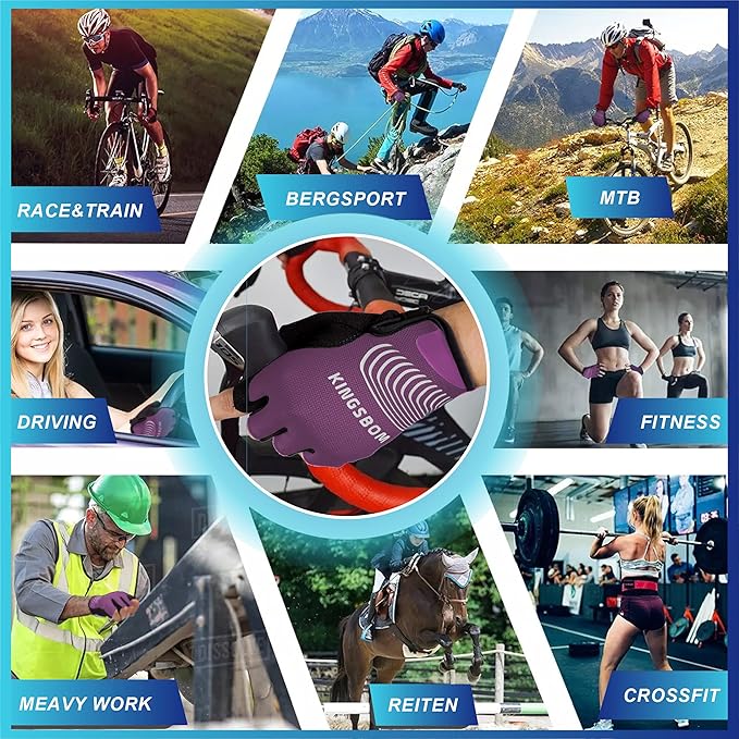 KINGSBOM Breathable Cycling Gloves, Shock-Absorbing Bike Gloves with Light Silicone Gel Pad, Anti-Slip Bicycle Gloves for Men and Women