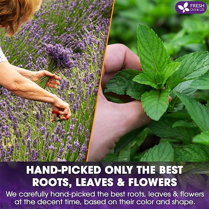 FreshDrinkUS, Premium 35 Tea Bags Lavender Mint Tea, 100% Natural, Blend of Lavender, Peppermint, Sage and Licorice. Made with Natural Material Tea Bags. No Sugar, No Caffeine, Vegan.