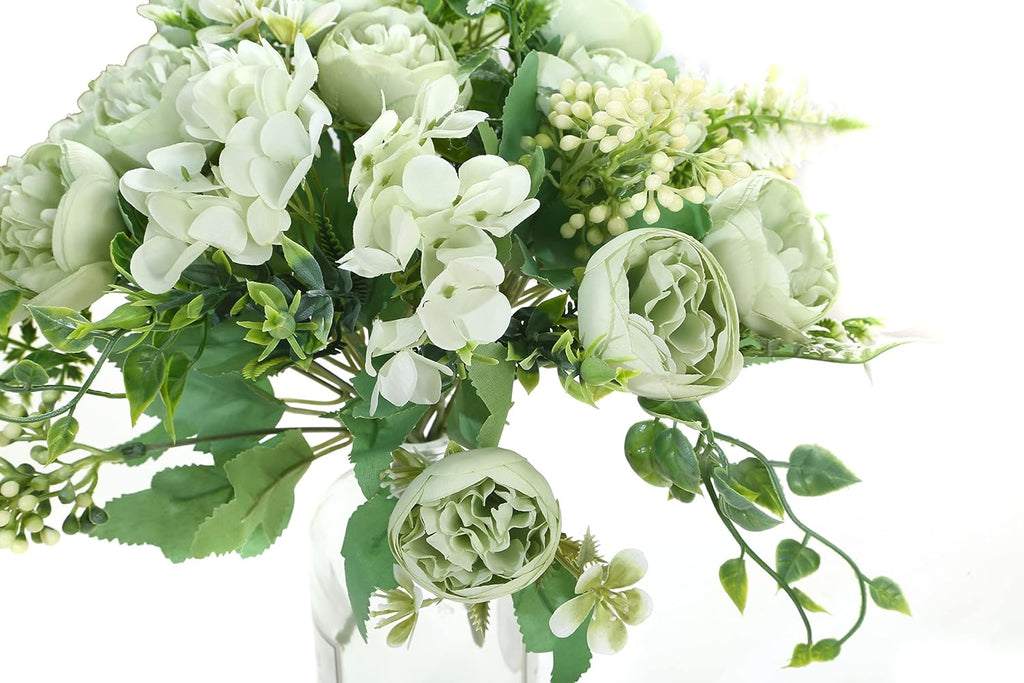 Artificial Flowers Fake Peony Silk Mini Plastic Bridal Flowers for DIY Wedding Bouquets Home Decorations 4 Packs(Light Green)