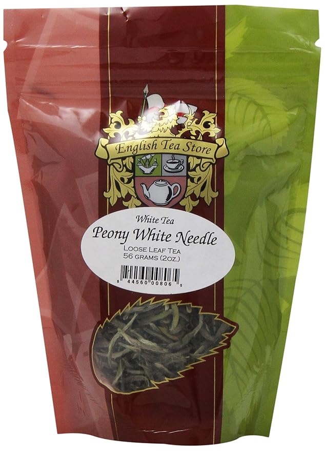 Peony White Needle White Tea by English Tea Store | Loose Leaf | Rare Silver Bud & Two Leaf Selection | Smooth Apple-Like Taste | Premium Grade | Naturally Withered | 2oz Pouch | From Fujian China