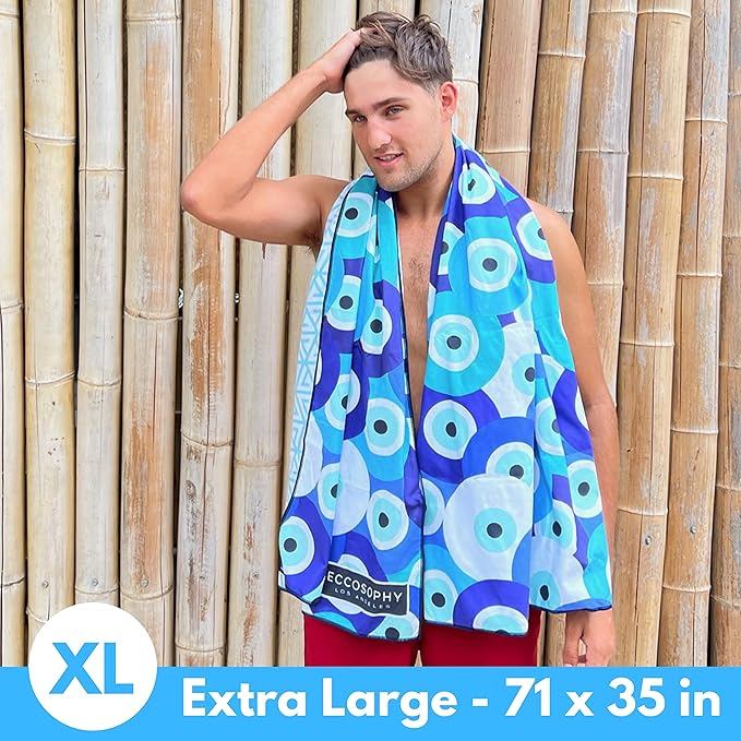 ECCOSOPHY Microfiber Beach Towel - Sand Free Towels are Quick Dry, Light Weight, Super Absorbent - Perfect Pool, Travel, Cruise, Camping Essentials - Oversized Extra Large for Adults 71x35 in