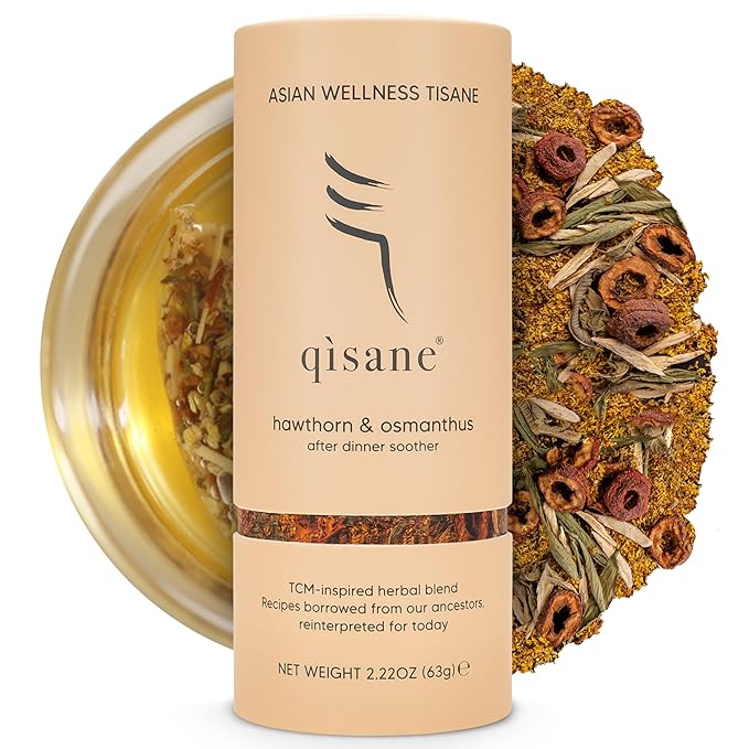 qìsane Hawthorn Berry Tea Bags with Osmanthus Flower - Dried Hawthorn Berries, Osmanthus Plant, Lemongrass & Ginger Loose Leaf Tea to Help Support Digestion & Easy Breathing - 10 sachets (~30 cups)