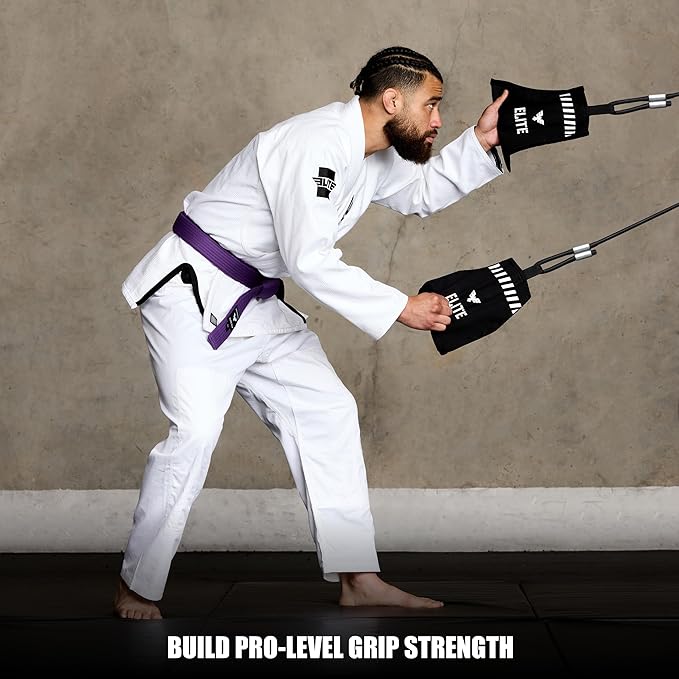 Elite Sports Jiu Jitsu Grip Trainer Simulate Gi - Resistance Band Grip Strength Trainer for BJJ MMA Judo & Grappling Training