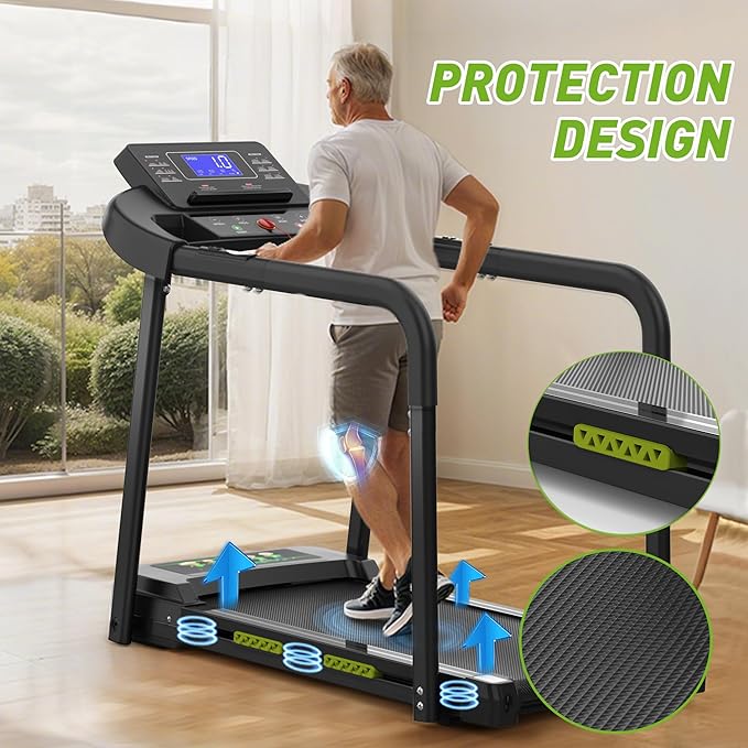 FYC Walking Treadmill for Seniors with Extended Handrails & Deck, Composite Shock-Absorbing Treadmill for Seniors, Optional APP Control, 300 LBS Capacity