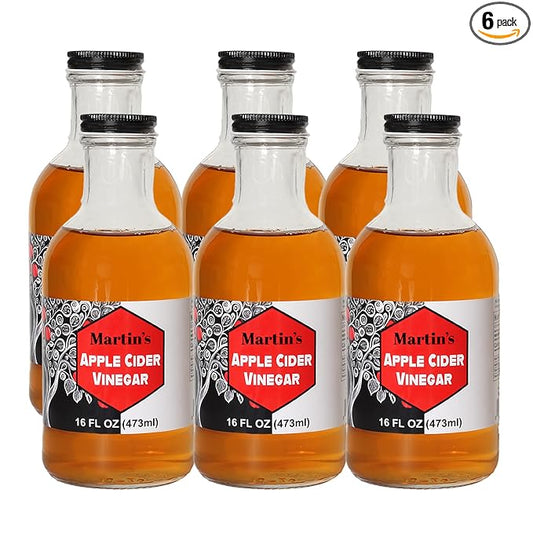 Slide Ridge Martin's Honey Apple Cider Vinegar | Crispy & Sweet | Wellness, Kitchen, & Household Staple | 16 oz (Pack of 6)