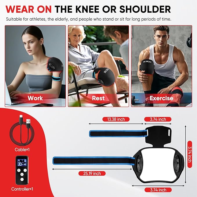 Red Light Therapy for Knee Pain Relief,Vibration Knee Massager with 660nm&850nm,3 in 1 Heated Knee Brace for Knee/Joint/Elbow/Shoulder,Rechargeable Near Infrared Light Therapy Device