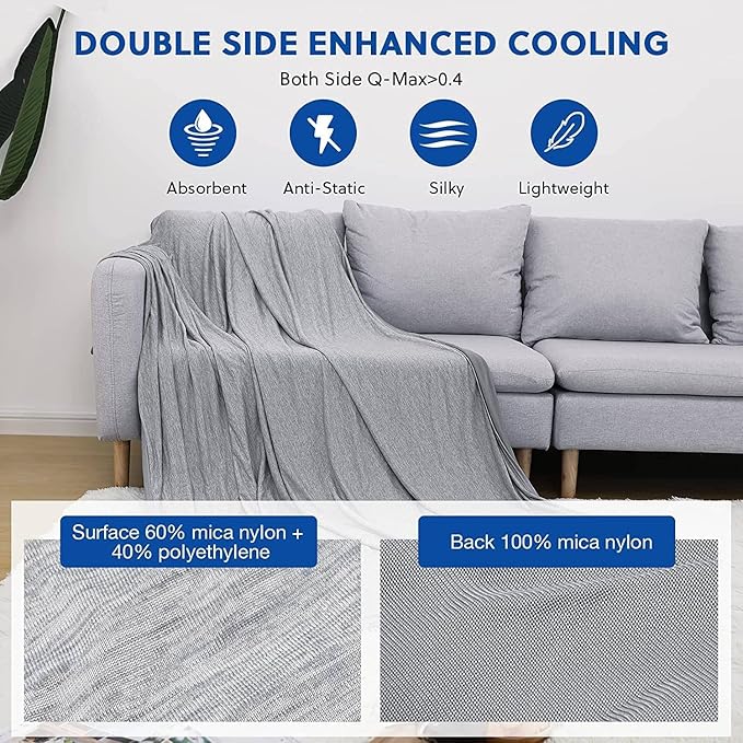 HOMFINE Cooling Blankets for Hot Sleepers - Summer Blanket Thin Lightweight Breathable Soft Double Side Enhanced Cooling for Bed Couch Sofa, Keep Cool for Night Sweats (Grey, 50 x 70 inches)