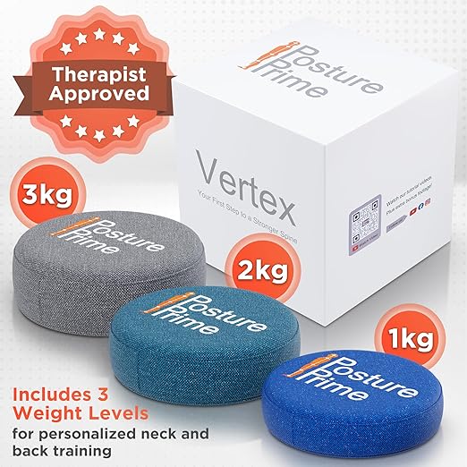 Vertex Weighted Cushion Forward Head Posture Corrector for Women Men - 3 Size Options Neck Workout Equipment Set - Head Neck Straightener Back Alignment for Home - No straps needed