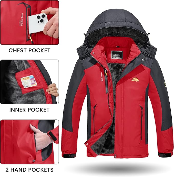 TACVASEN Winter Jacket Men's Water-Resistant Fleece Jacket Snow Ski Jacket Military Tactical Jacket Coat Parka Hood Raincoat