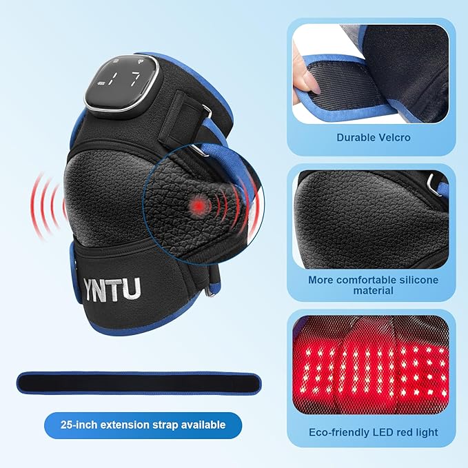 Red Light Therapy for Knee with Heated Vibration,Cordless Near Infrared Red Light Therapy Wrap Device,96 LED Beads (660nm + 850nm),3000 mAh Rechargeable Knee Massager for Pain Relief & Support (Blue)