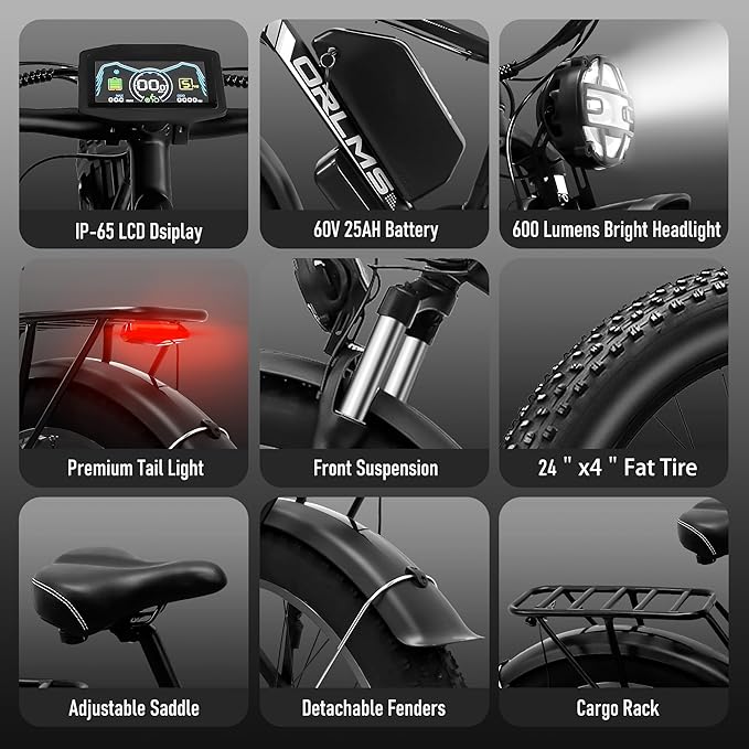 Electric Dirt Bike, 5000W Peak Dual Motor EBike for Adults, 60V 25AH Battery Electric Bike with 40-50MPH Mountain AWD 21-Speed Snow, 26" x 4.0 Fat Tire, Long Range Off-Road