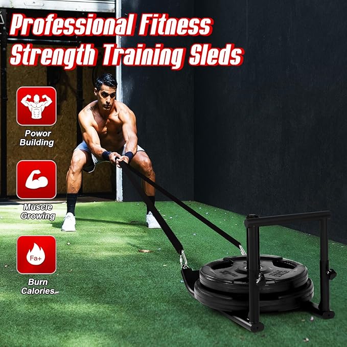 GADFISH Medium-Sized Weight Sled, Adjustable Height Workout Fitness Sled for Speed Training, Push and Pull Sleds for Exercise, Suitable for 1" & 2" Weight Plate, Applicable to Multiple Scenarios