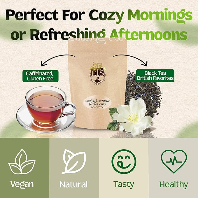English Tea Store Buckingham Palace Garden Party Tea - 4oz | Loose Leaf Black Tea with Earl Grey and Jasmine Notes | British Royal-Inspired Afternoon Blend | Medium Body Floral Flavor