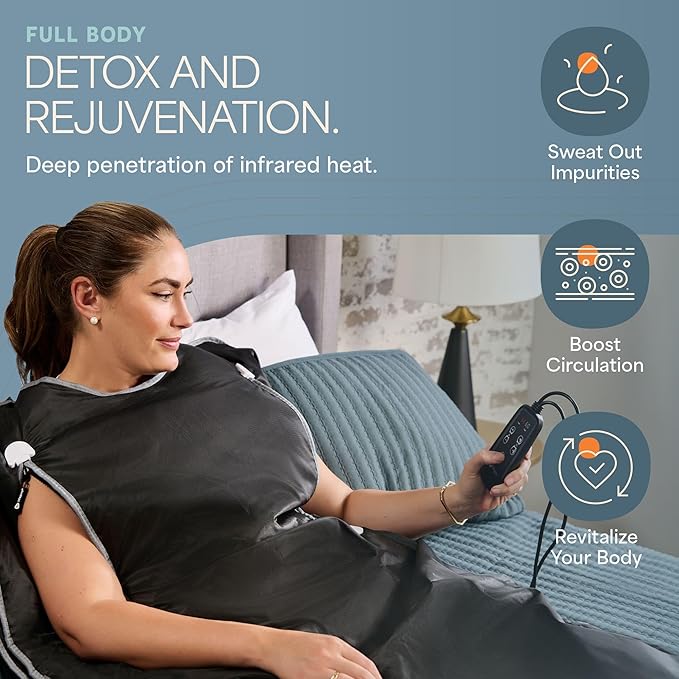 Lifepro BioRemedy Infrared Sauna Blanket – Available in 5 Colors – Portable Far Infrared Home Sauna Bag for Detox, Tension, and Relaxation – Adjustable Temp (86–158°F) & Timer – Includes Detox Wraps