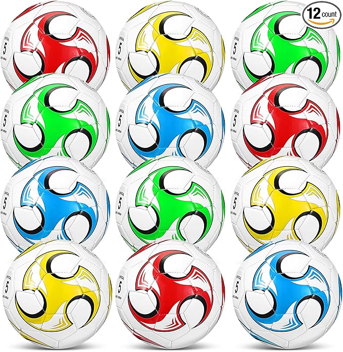 Lenwen 12 Pcs Soccer Balls with Pump Bulk Official Size 5 4 3 Kids Teen Adult Indoor Outdoor Sports Soccer Ball Toddler Youth Gift for Training Game Practice Christmas Operation