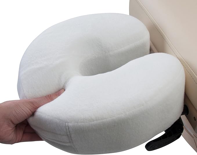 EarthLite Massage Face Cradle Cushion Memory Foam - Massage Table & Massage Chair Headrest Pillow w/Washable Fleece Cover, White