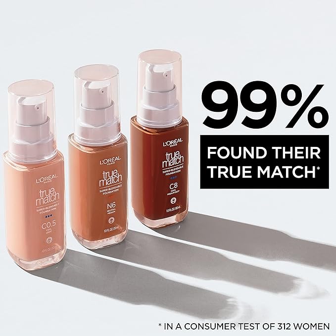 L'Oreal Paris True Match Super-Blendable Foundation, Medium Coverage Liquid Foundation Makeup, N9, Medium Deep, 1 Fl Oz