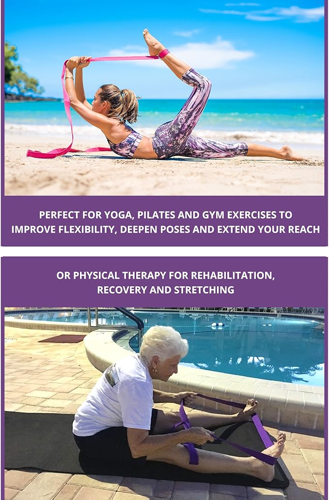 Clever Yoga - 8 ft Yoga Strap for Exercise & Physical Therapy, Leg Stretching Strap Yoga Accessories & Stretching Equipment, Leg Stretcher for Women & Men, Home Workout Essentials