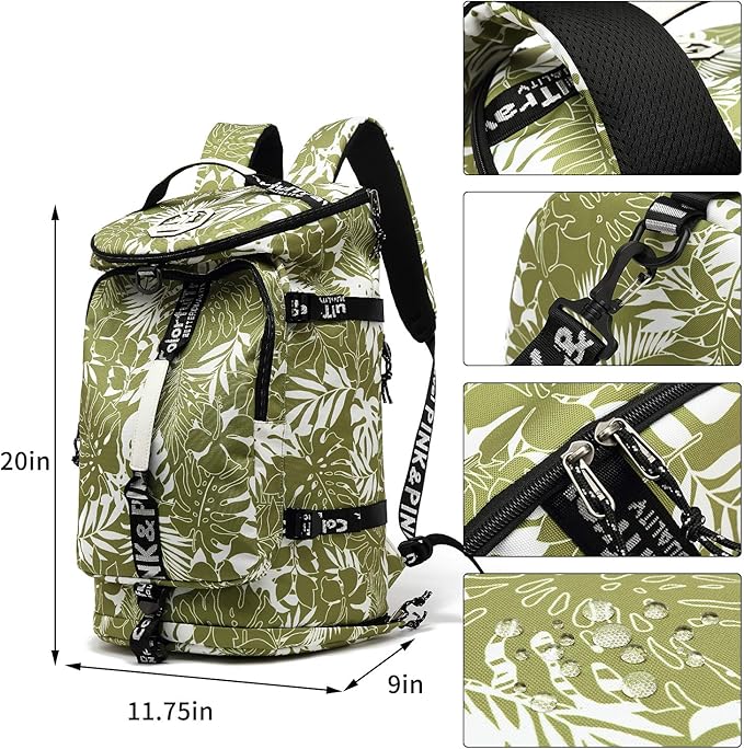 Kalesi Gym Duffle Bag Backpack 4-Way Waterproof with Shoes Compartment for travel Sport Hiking laptop (olive-green)