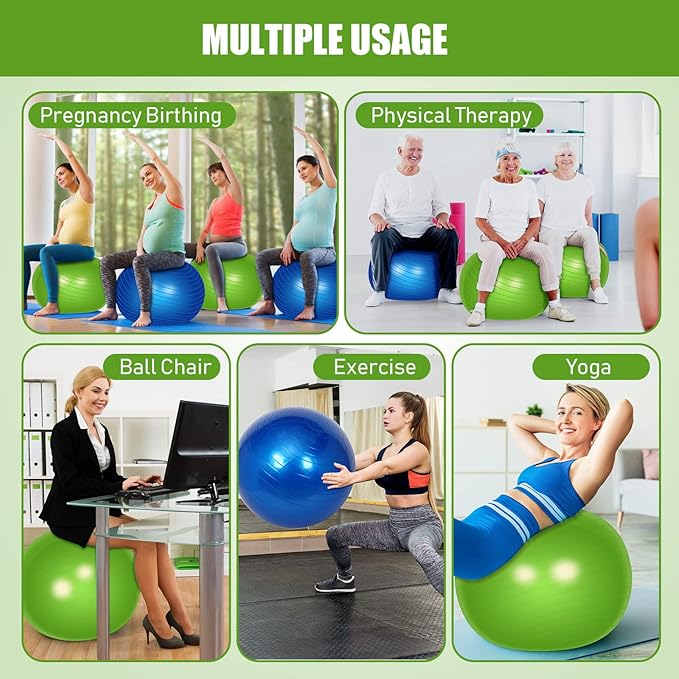 Leyndo 2 Pcs Yoga Ball Exercise Ball Large 26 Inch Exercise Anti Burst Birthing Fitness Ball with Pump, 26 Inches/ 65 cm for Improved Posture, Balance, Yoga, Pilates, Training