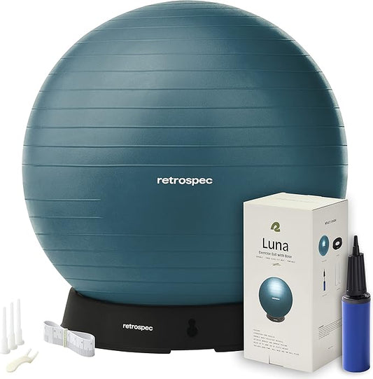 Retrospec Luna Exercise Ball, Base & Pump/Ball & Pump with Anti-Burst Material - Fitness Gym Swiss Ball - Perfect for Balance, Stability, Yoga, Pilates, Pregnancy & Birthing