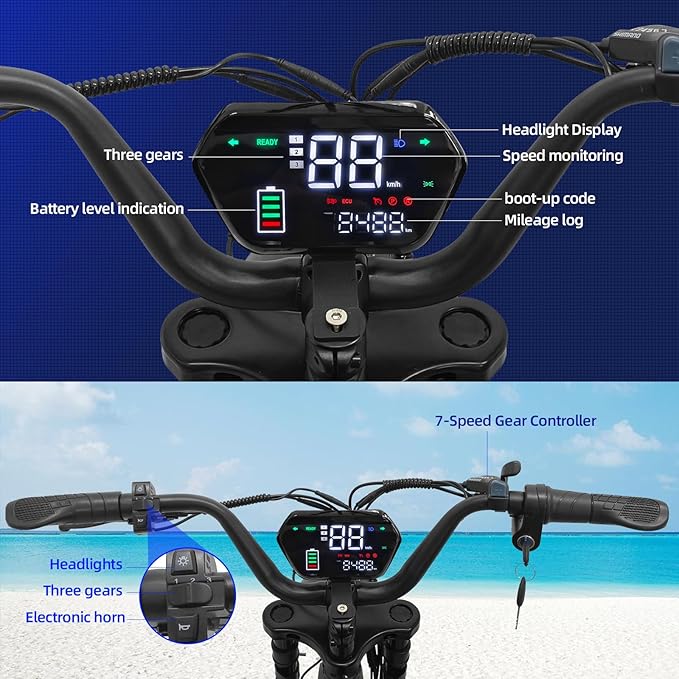Electric Bikes for Adults,50-120Miles by Pas Ebikes,1000/15000W,720/1440WH E Dirt Bike,Shemano 7-Speed E Bikes,20'*4.0 Fat Tire Ebike,Dual Disc Brake Electric Motorcycle