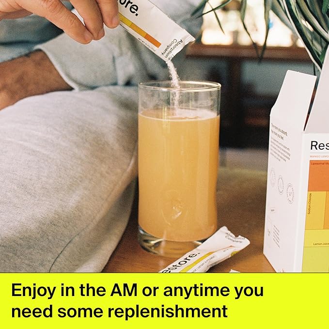 Electrolyte Powder Packets - Workout Recovery & Hydration Drink Mix with Liposomal Glutathione, Vitamin C & Methylated B Vitamins - Mango Lemonade (7 Sticks)