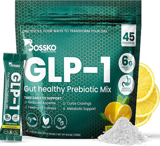 GLP-1 Supplement 6g Fiber - with Chromium & Glucomannan Booster Drink Mix with 45 Servings (6 Weeks Supply) to Reduced Appetite and Cravings & Metabolic Support Formula - Lemonade Flavor